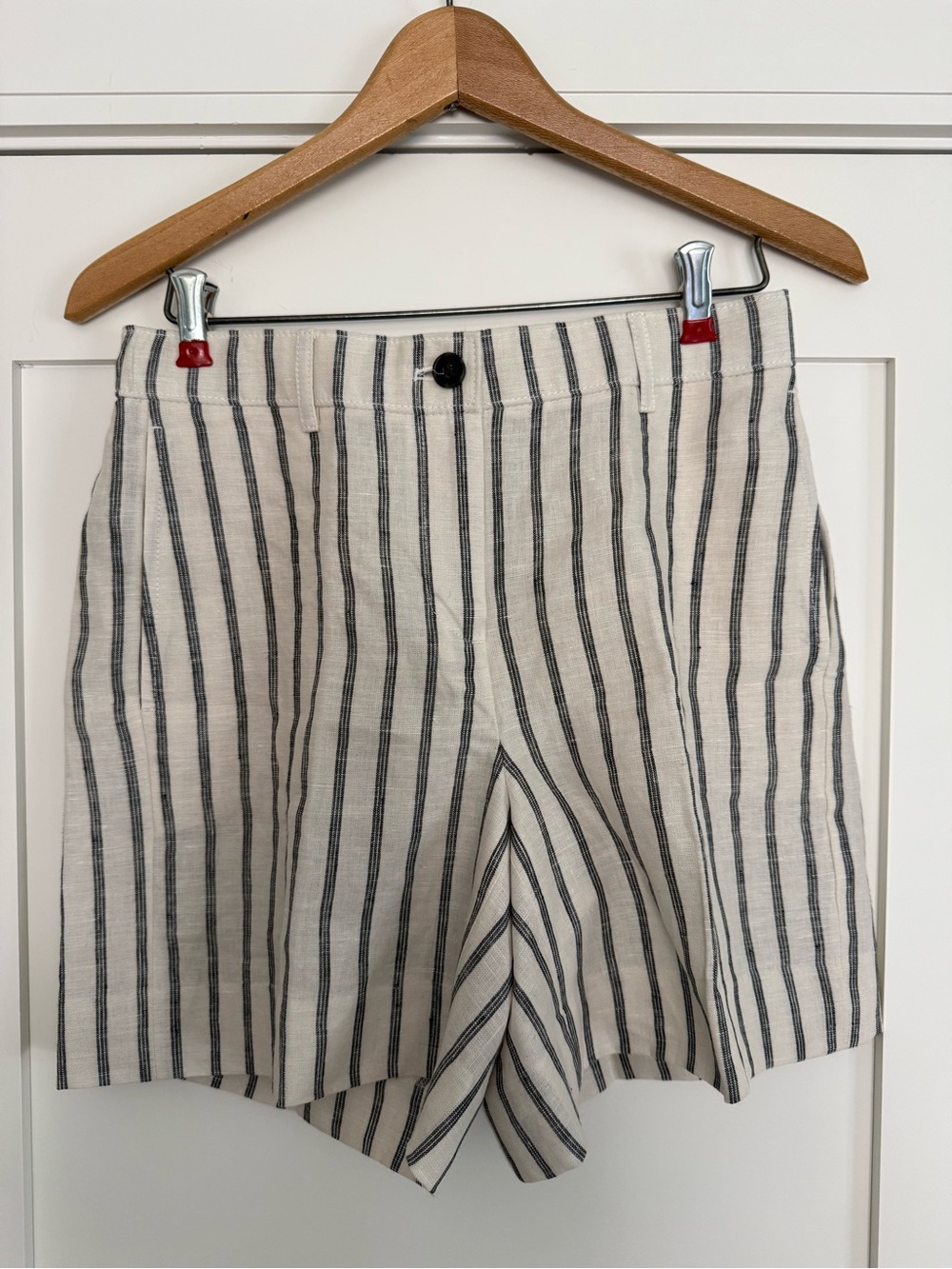 J. Crew High Waist Striped Linen Blend Shorts in Cream and Black Women’s Size XS